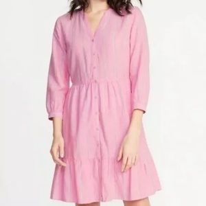 DRESS Shirt Waist Size S Pink Stripe Linen